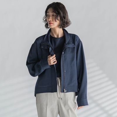 【大きいサイズ】スタンドカラーデニムブルゾン≪洗濯機で洗える≫