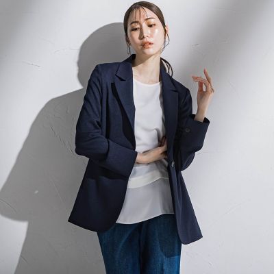 【大きいサイズ】麻調テーラードジャケット≪手洗い可能≫