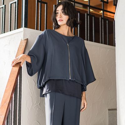 ＜la.f...（Women/大きいサイズ）＞【大きいサイズ】”シワレス”ジップアップブルゾン≪洗濯機で洗える≫