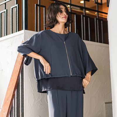 【大きいサイズ】”シワレス”ジップアップブルゾン≪洗濯機で洗える≫