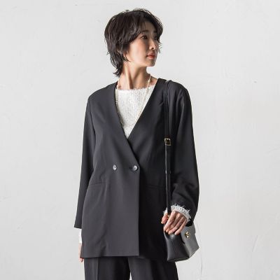 美品　ラエフ　大きいサイズ　46 17号　4Lストレッチラフブラックジャケット 大きいサイズ】ハイストレッチカルゼジャケット | la.f（Women