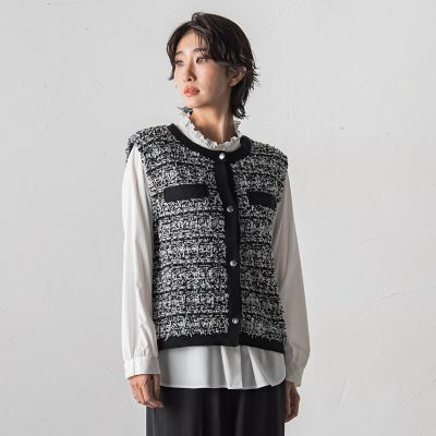 ＜la.f...（Women/大きいサイズ）＞【大きいサイズ】ファンシーツイードニットジレ