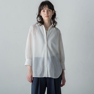 【大きいサイズ】格子レースシャツ≪洗濯機で洗える≫