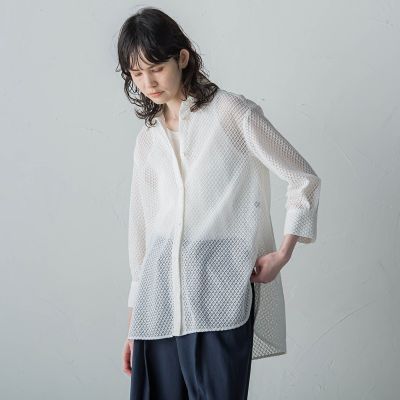 【大きいサイズ】格子レースシャツ≪洗濯機で洗える≫