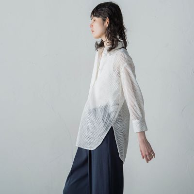 【大きいサイズ】格子レースシャツ≪洗濯機で洗える≫