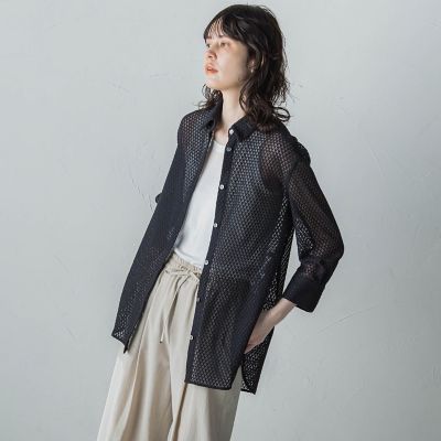 【大きいサイズ】格子レースシャツ≪洗濯機で洗える≫