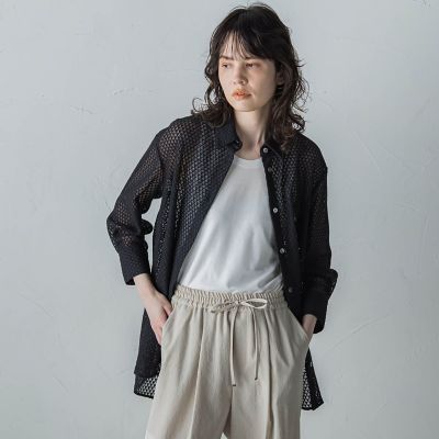 【大きいサイズ】格子レースシャツ≪洗濯機で洗える≫