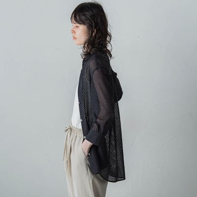 【大きいサイズ】格子レースシャツ≪洗濯機で洗える≫