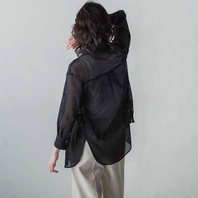 【大きいサイズ】格子レースシャツ≪洗濯機で洗える≫