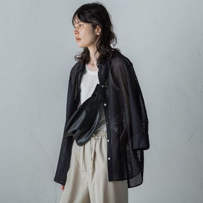 【大きいサイズ】格子レースシャツ≪洗濯機で洗える≫