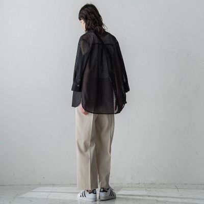 【大きいサイズ】格子レースシャツ≪洗濯機で洗える≫