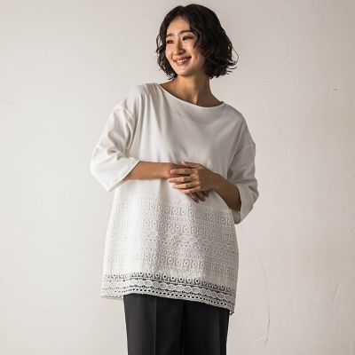 【大きいサイズ】【ｂｉｙｏｒｉ】”裾に咲くレース”日常がさりげなくときめきくカットソー≪洗濯機で洗える≫