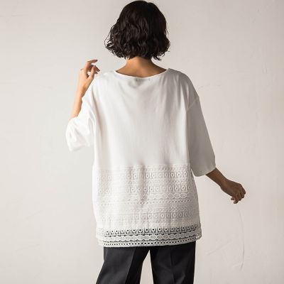 【大きいサイズ】【ｂｉｙｏｒｉ】”裾に咲くレース”日常がさりげなくときめきくカットソー≪洗濯機で洗える≫
