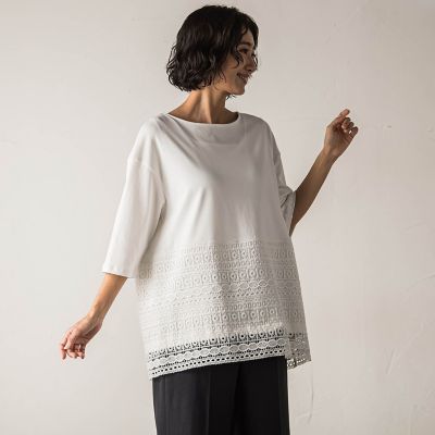 【大きいサイズ】【ｂｉｙｏｒｉ】”裾に咲くレース”日常がさりげなくときめきくカットソー≪洗濯機で洗える≫