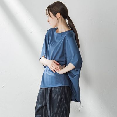 【大きいサイズ】ハリプルジャージカットソー≪洗濯機で洗える≫