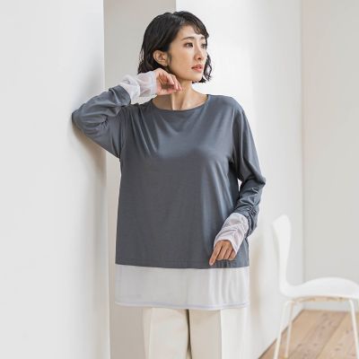 ＜la.f...（Women/大きいサイズ）＞【ＷＥＢ限定／大きいサイズ】”着映え万能ロンＴ”シアードッキング≪洗濯機で洗える≫