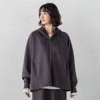 大きいサイズ】ストレッチダンボールジップパーカー | la.f（Women