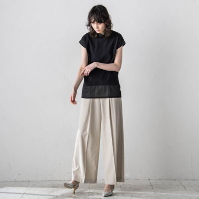 【大きいサイズ】ドライシャンタンワイドパンツ≪洗濯機で洗える≫