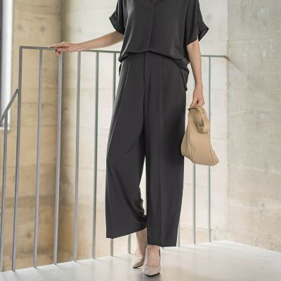 la.f...（Women/大きいサイズ）/ラ　エフ L （大きいサイズ） 【大きいサイズ】ＫＩＲＥＲＩストレッチワイドパンツ≪セットアップ対応／濯機で洗える／機能性素材≫