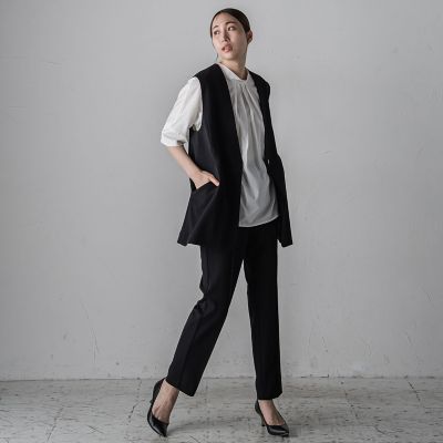 【大きいサイズ】ジョーゼットストレッチテーパードパンツ≪洗濯機で洗える／セットアップ対応≫
