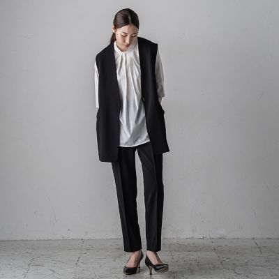 【大きいサイズ】ジョーゼットストレッチテーパードパンツ≪洗濯機で洗える／セットアップ対応≫