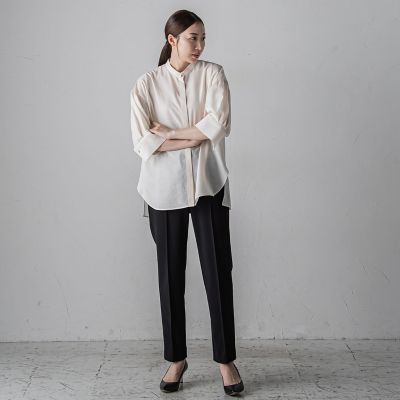 【大きいサイズ】ジョーゼットストレッチテーパードパンツ≪洗濯機で洗える／セットアップ対応≫