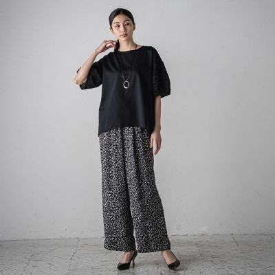 【大きいサイズ】ジャガードワイドパンツ≪手洗い可能≫