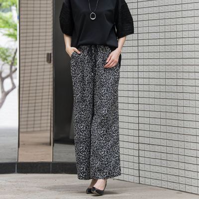 【大きいサイズ】ジャガードワイドパンツ≪手洗い可能≫