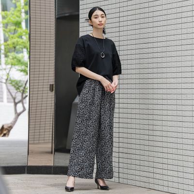 【大きいサイズ】ジャガードワイドパンツ≪手洗い可能≫