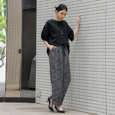 【大きいサイズ】ジャガードワイドパンツ≪手洗い可能≫
