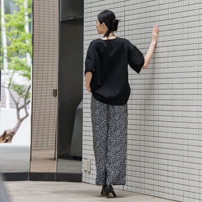 【大きいサイズ】ジャガードワイドパンツ≪手洗い可能≫
