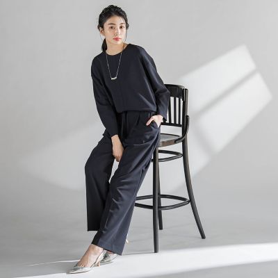 【大きいサイズ】パーフェクトジャージワイドパンツ≪洗濯機で洗える≫