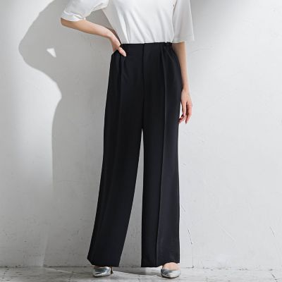 【大きいサイズ】”シワレス”ワイドパンツ≪洗濯機で洗える≫