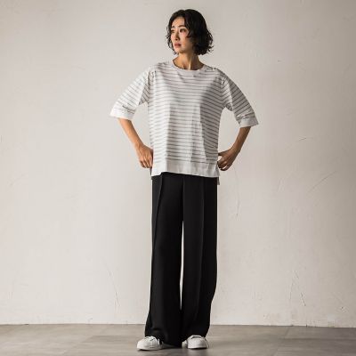 【大きいサイズ】”シワレス”ワイドパンツ≪洗濯機で洗える≫