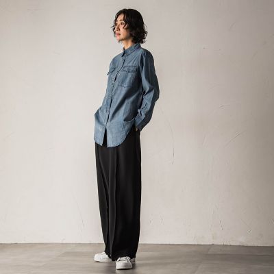 【大きいサイズ】”シワレス”ワイドパンツ≪洗濯機で洗える≫