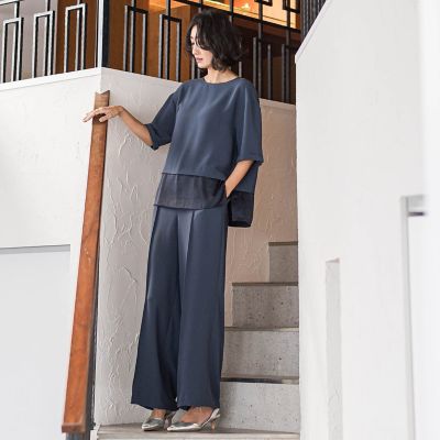 【大きいサイズ】”シワレス”ワイドパンツ≪洗濯機で洗える≫