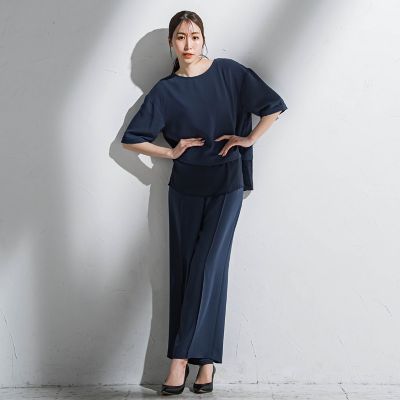 【大きいサイズ】”シワレス”ワイドパンツ≪洗濯機で洗える≫