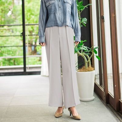 【大きいサイズ】”シワレス”ワイドパンツ≪洗濯機で洗える≫
