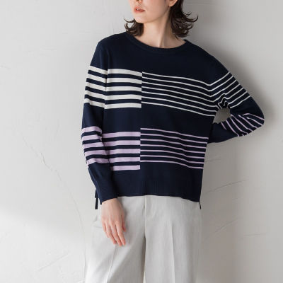 MONSE】WHITE×NAVY Vネック アシンメトリー ボーダー ニット - www ...