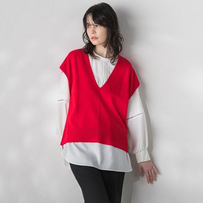 【大きいサイズ】Ｖネックニットジレ≪手洗い可能≫