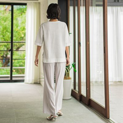 大きいサイズ】Tシャツ風ボーダーニットプルオーバー≪手洗い可能