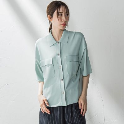 【大きいサイズ】ポケット付き襟ニット≪手洗い可能≫