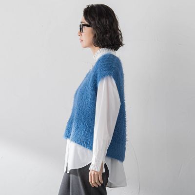 大きいサイズ】透かしフェザーニットジレ | la.f（Women/大きい