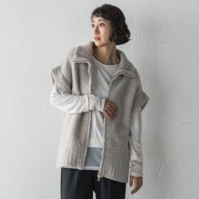 大きいサイズ】カーリングヤーンジップジレ≪手洗い可能≫ | la.f