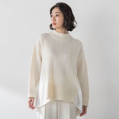 ＜la.f...（Women/大きいサイズ）＞【大きいサイズ】ハミルトンケーブル切り替えニット