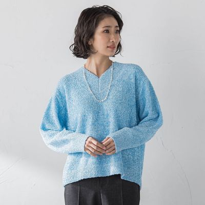 大きいサイズ】ツヤモールVネックニット | la.f（Women/大きい