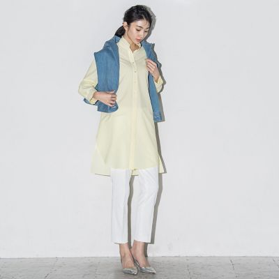 la.f...（Women/大きいサイズ）/ラ　エフ L （大きいサイズ） 【大きいサイズ】ボタニカルダイサッカーチュニックシャツブラウス≪洗濯機で洗える≫