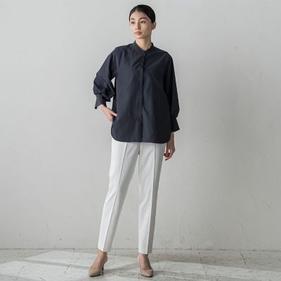 【大きいサイズ】タイプライターバンドカラーブラウス≪洗濯機で洗える≫