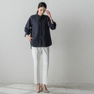 【大きいサイズ】タイプライターバンドカラーブラウス≪洗濯機で洗える≫