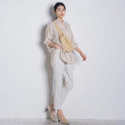 【大きいサイズ】バンドカラーラミーブラウス≪手洗い可能≫
